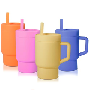 9oz Silicone Kids Tumbler <b>Cups</b> <b>with</b> <b>Straw</b> and Handle Toddler <b>Straw</b> <b>Cup</b> Leakproof Children Drinking <b>Water</b> <b>Cup</b> - Product Image 1
