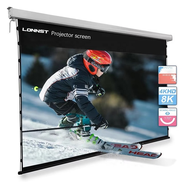 60-150inch Home Theatre System 4K UHD Tab Tension Projection Screens Hidden in Ceiling Pull Cord Motorized Projector Screens