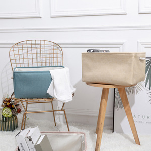 Collapsible Cotton Linen Laundry <b>Basket</b> Rectangle Beige Standing Type Clothing Organizer Storage <b>Basket</b> - Product Image 3