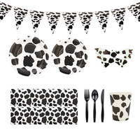 Décorations de fête à motif vache JUXINDA, thème noir et blanc, fournitures pour anniversaire sur le thème de la ferme, assiettes, gobelets