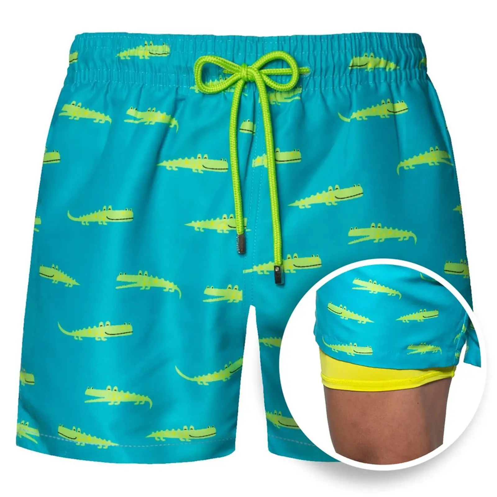 गर्मियों में पुरुषों लड़का तैराकी बोर्ड चड्डी तैरना सर्फर शॉर्ट्स Swimwear के Beachwear पैंट समुद्र तट शॉर्ट्स मुद्रित दो-परत जेब Beachwear