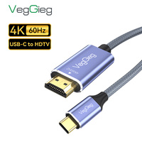Câble HDMI VegGieg Mindpure plaqué or 2M pour téléphone vers TV, Ultra HD 4K 60Hz, adaptateur USB 3.1 Type-C mâle vers HDMI mâle