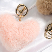 Vente en gros de porte-clés en forme de cœur de 10 cm avec pompon, pompons en fausse fourrure de lapin, porte-clés moelleux et bouffant, chaîne de porte-clés, porte-clés en pompon