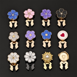 Luxury Floral Pearl Flower Butterfly <b>Button</b> Clip Metal Decorative <b>Button</b> Cover With Rhinestones And Pearls For Women Clothing - Product Image 1