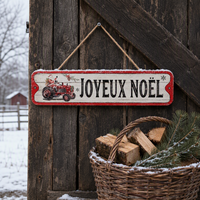 JOYEUX NOEL Truk Pikap Traktor Merah Vintage Dekorasi Dinding Natal Gaya Pedesaan Prancis Hiasan Dinding Kaleng Gantung 2 Desain Buatan Tangan