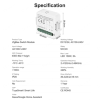 Modul Sakelar ZigBee Pintar Kontak Kering 5A Tuya DIY Relay Pemutus Sirkuit DC 12/24V AC 100-240V Berfungsi dengan Alexa Hey Google Alice
