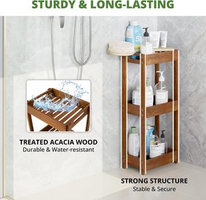 Muebles de baño Ducha Caddy Estante de ducha de madera Esquina de baño Estudio impermeable Banco de ducha de madera de acacia Suministro de inodoro - Product Image 4
