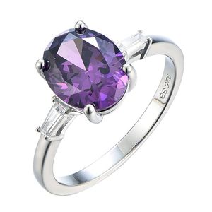 YH takı fabrika fiyat moda reçine külleri 925 ayar gümüş Oval şekil mor ametist CZ kadın alyans - Product Image 2