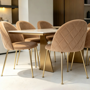 Sillas de Comedor de Estilo Clásico con Respaldo Bajo, <span class=keywords><strong>Silla</strong></span> de Comedor Contemporánea de Tela Gris con Estructura Dorada - Product Image 2