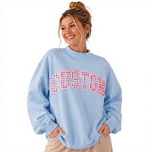 Sudadera Oversize de Cuello Alto para Mujer con Estampado de Letras Personalizado, Color Azul Claro y Patrón Sólido Rosa, para Otoño e Invierno - Product Image 1