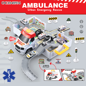 32 pièces Jouets de <span class=keywords><strong>garage</strong></span> et de stationnement pour voitures d'ambulance avec piste de course, lumières et sons pour enfants - Product Image 2