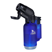 Briquet torche électrique portable en plastique noir PE, coupe-vent, rechargeable au butane, flamme réglable, allumage par bouton