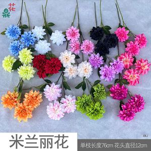 Milan Lihua - Arreglo de Ramo de 3 Cabezas de Dalias de Seda Brocada para Fotografía de Bodas y Ceremonias de Graduación - Product Image 3