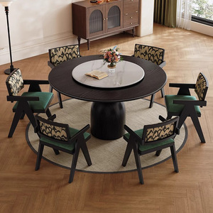 Ensemble de <span class=keywords><strong>table</strong></span> à manger ronde en <span class=keywords><strong>bois</strong></span> massif moderne couleur noyer 6 places, <span class=keywords><strong>assemblage</strong></span> requis pour une utilisation à domicile ou à l'hôtel - Product Image 2