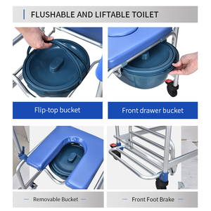 Chaise de toilette roulante en aluminium moderne pour soins à domicile, avec accoudoirs pliables, portable, légère, capacité 125 kg, pour <span class=keywords><strong>personnes</strong></span> âgées - Product Image 5