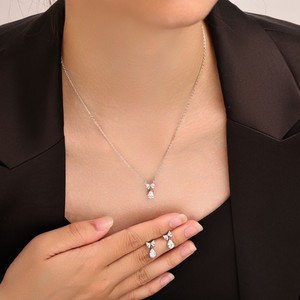 Conjunto de collar y aretes de aleación de cobre con diseño de lazo para mujer, joyería para fiesta ATL-0119Q - Product Image 1