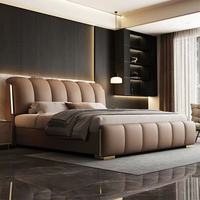 Cadre de lit king size moderne de luxe en cuir souple réglable avec rangement, mobilier de chambre écologique et durable