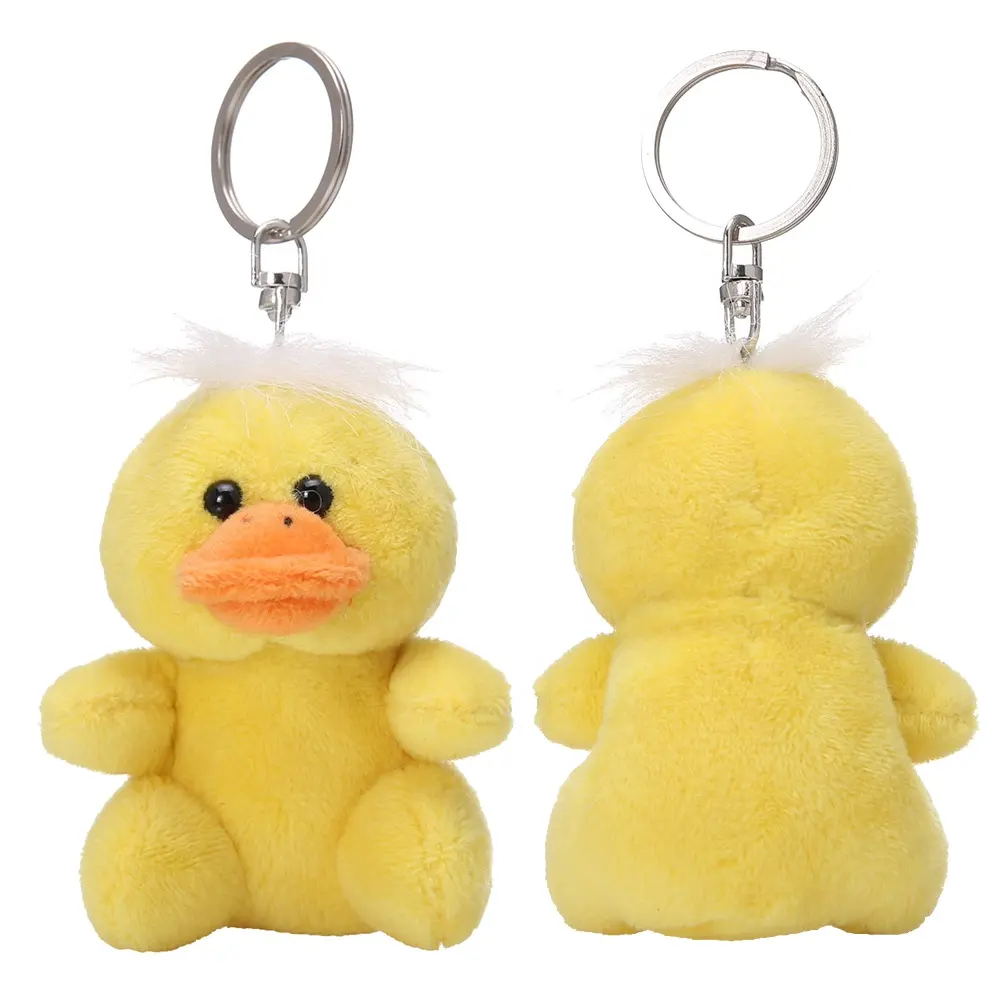 Mode pas cher dessin animé animaux en peluche en peluche mini porte-clés fait sur commande de jouets de canard jaune mignon mini peluche en peluche