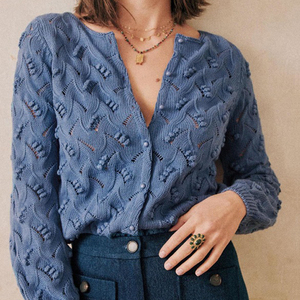 Cardigan Corto da <span class=keywords><strong>Donna</strong></span> Bianco con Maniche Lunghe Traforate all'Uncinetto, Produzione Personalizzata - Product Image 5