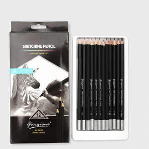 Set di 12 Matite per Artisti Giorgione, Matite per Schizzi e <span class=keywords><strong>Disegno</strong></span> in Scatola di Latta Verde, Grafite e Carboncino per Studenti e Artisti - Product Image 1
