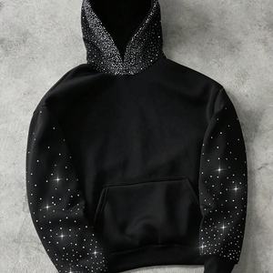 Hoodie Homme Oversize Boxy à Épaules Tombantes avec Imprimé Graphique Strass Style Vintage Urbain Personnalisé – Fabricant de Vêtements - Product Image 3