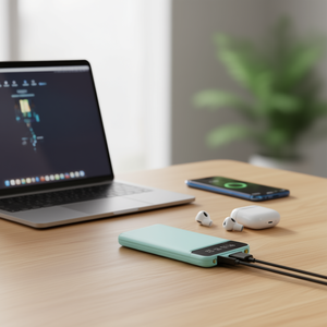 Batterie externe portable Com 10000mAh ultra-mince avec 2 ports de sortie USB et lampe torche LED - Product Image 2