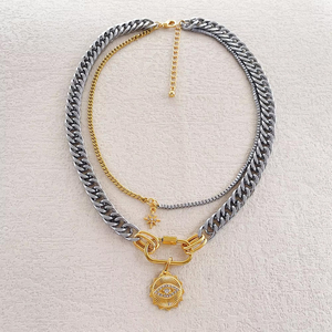 Joyería con Pedrería al por Mayor Set de Collar y Pulsera de Acero Inoxidable para Mujer con Cadena de Eslabones Multicapa Dijes de Aleación y Mosquetón Abierto - Product Image 3