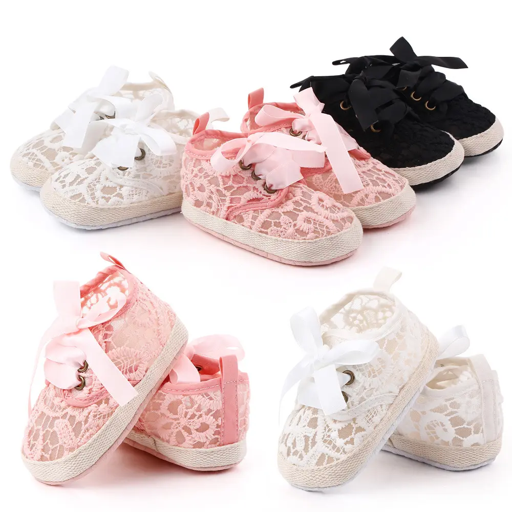 Baby Meisje Pasgeboren Schoenen Lente Zomer Zoete Grote Boog Gebreide Dans Ballerina Jurk Kinderwagen Wieg Schoen