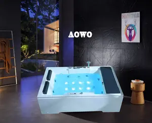 Jacusy亚克力按摩浴缸酒店家居安装双人室内瀑布矩形浴缸木质隔音板