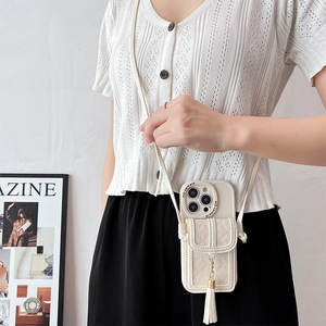 Wholesale Hot <b>Light</b> Luxury Leather Crossbody <b>Rope</b> Chain Buckle Wallet Card Bag Lanyard Wallet Strap Cover Purse with Chain - Product Image 3