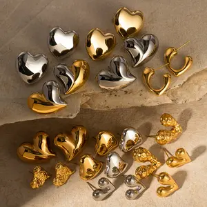 XIXI Koleksi Hari Valentine Cinta desain tetes berongga 18K berlapis emas baja tahan karat campuran perhiasan modis anting-anting