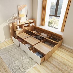 Low Price Compact Modular Storage Bed with Wooden Wardrobe Customizable <b>Small</b> Space Bedroom Furniture Sets For Studio Apartment - Product Image 3