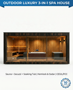 Sauna extérieur de luxe en cèdre rouge massif certifié CE 3-en-1 avec chauffage infrarouge traditionnel et installation facile - Product Image 1