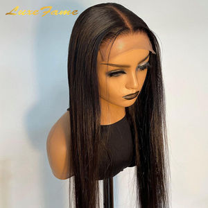 Pelucas de cabello humano con encaje frontal transparente 13x4, <span class=keywords><strong>peluca</strong></span> Frontal de encaje recto brasileño para mujeres negras, pelucas con cierre de encaje prearrancado - Product Image 1