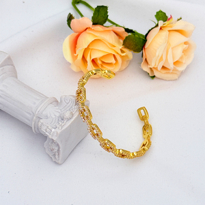 Pulsera de moda gruesa con diseño de cuerda trenzada y circonitas, brazalete abierto de oro con circonitas, joyería de boda para mujer, regalo al por mayor - Product Image 3
