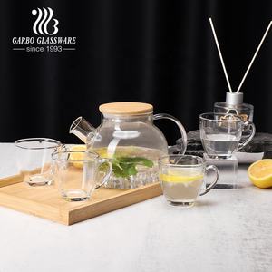 Lot de 5 kits de thé en verre, théière en verre à haute teneur en Borosilicate résistant à la chaleur, bouilloire à thé en verre, <span class=keywords><strong>pichet</strong></span> avec couvercle en <span class=keywords><strong>bois</strong></span>, théière transparente - Product Image 1