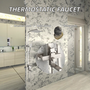 Robinet thermostatique monocommande en acier inoxydable 304 brossé, douchette carrée murale, barre coulissante, douche portable chaude et froide - Product Image 2