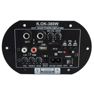 KOK-380 AC 220V 12v 24v Digital Amplifier Board Subwoofer Dual Microphone Karaoke Car Home amplificador AMP