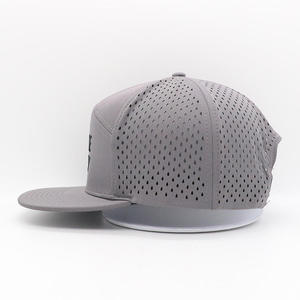 Premium Custom 7-Panel Flat Bill Grey Baseball Cap with Laser Cut & Rubber Logo for Waterproof Performance Sports Wear - Product Image 3
