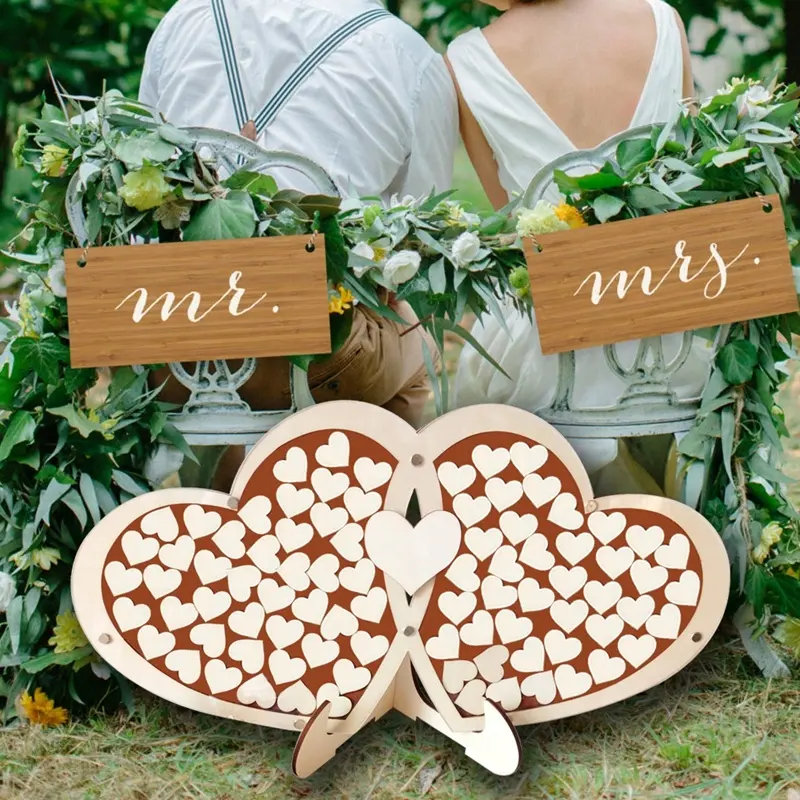 Libro de Visitas de boda con forma de corazón y gota de madera
