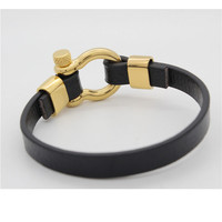 Bracelets pour hommes Manilles d'ancrage à vis en acier inoxydable Bracelet en cuir noir