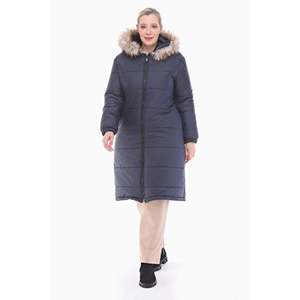 Chaqueta Larga Acolchada Azul Marino para Mujer, Marca Vetre, con Capucha de Piel, Tallas 42-48, Impermeable, Forro de Satén, Estilo Casual - Product Image 1