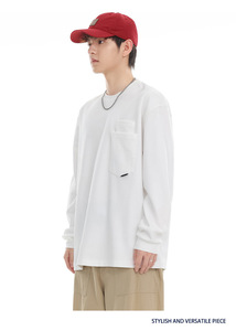 Camiseta con hombros descubiertos y estampado de pantalla, camiseta de manga larga pesada de algodón 100%, camisetas de gran tamaño de alta calidad para hombre con bolsillo - Product Image 4