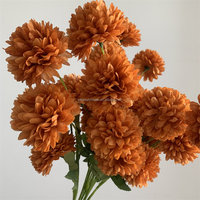 L-319 Orange Automne 5 Têtes Fleurs Artificielles en Soie Pompon pour Centres de Table de Mariage d'Automne Fourniture en Gros