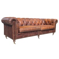 Canapé Chesterfield convertible haut de gamme vintage en cuir véritable trois places, capitonnage profond, design classique à boutons, Villa Warehouse