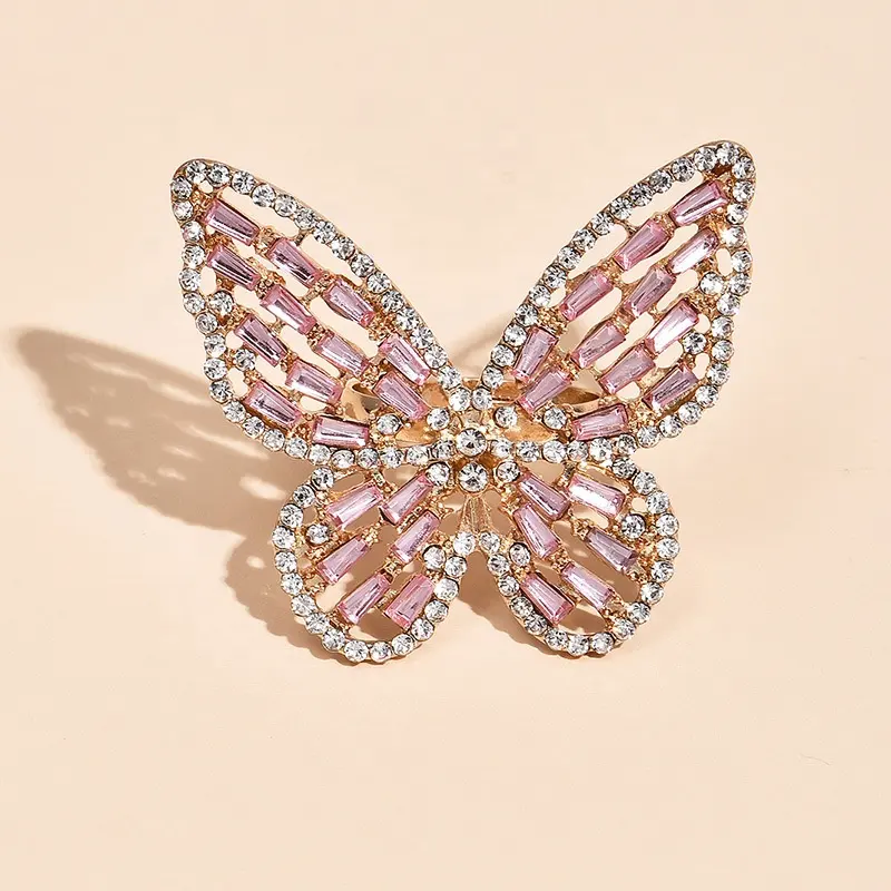 Женское Винтажное кольцо со стразами, регулируемое кольцо из розового золота с бабочкой, Подарочная бижутерия