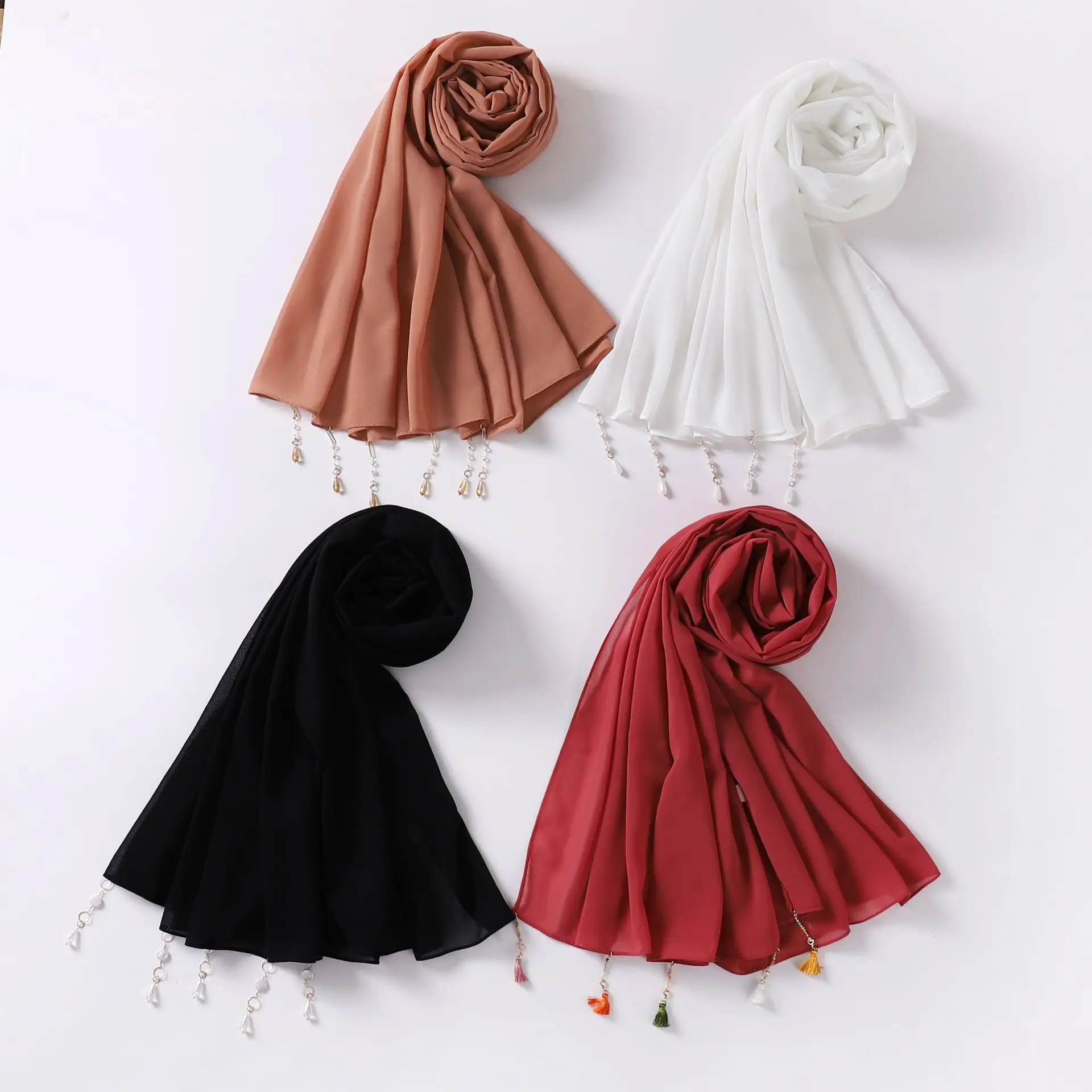 Bando sifon gaya baru Fashion syal sutra Chiffon sambungan bulu pendek kepala tunggal syal bulu burung unta