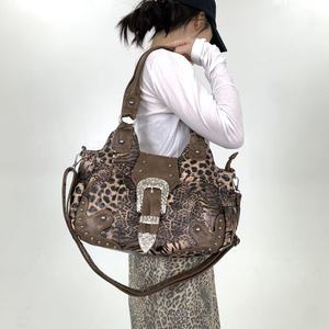 Street Spicy Girl Leopard Print <strong>Patchwork</strong> Tote <strong>Bag</strong> with Multiple Pockets and Rivets, Vintage Crossbody Handbag, Antique <strong>Bag</strong> - Product Image 2