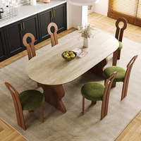 Mid-Century Modern Ausziehbarer Klapptisch-Set mit Gesinterter Steinplatte und Massivholzrahmen, 6 Stühle - Umweltfreundlich und Langlebig