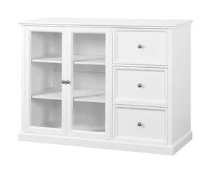 New Home Products 2024 Corner 2 Door 3 Drawers Display Glass Sideboard Cabinet White Mdf Cabinets
